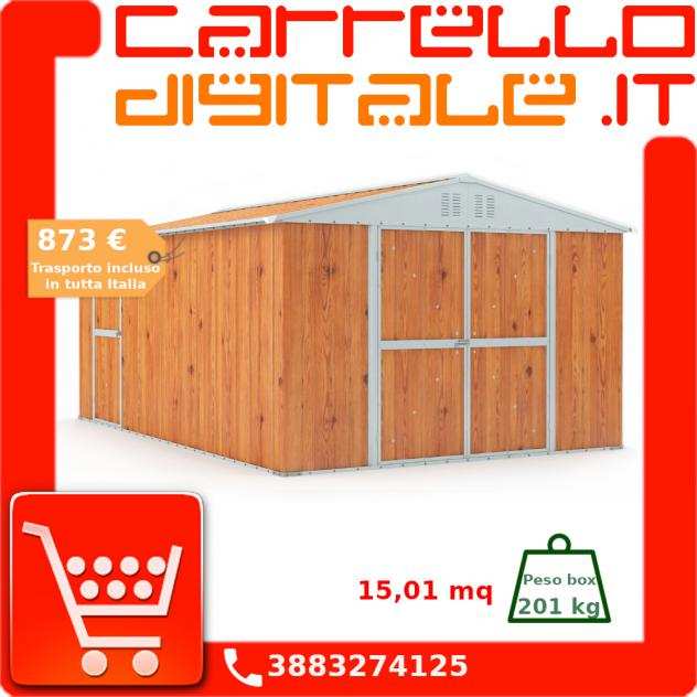 Box in Acciaio Zincato Casetta da Giardino in Lamiera 3.27 x 4.59 m x h2.17 m - 201 KG ndash 15,01 metri quadri ndash LEGNO