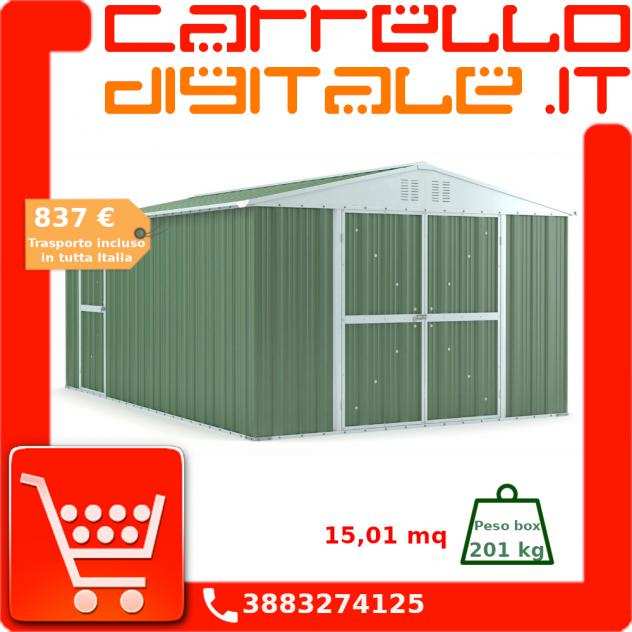 Box in Acciaio Zincato Casetta da Giardino in Lamiera 3.27 x 4.59 m x h2.17 m - 201 KG ndash 15,01 metri quadri ndash VERDE