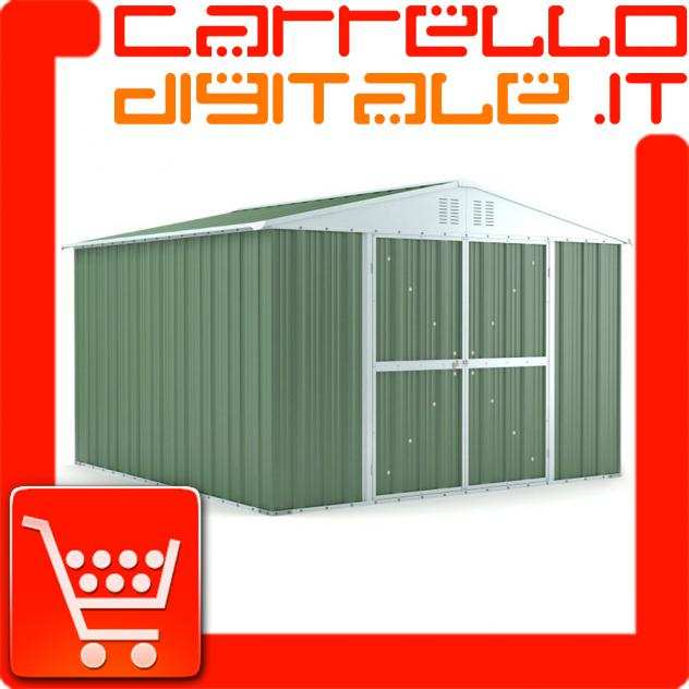 Box prefabbricato, casetta da giardino in lamiera zincata. Capanno deposito attrezzi in Acciaio Zincato 3.27 x 3.07 m x h2.15 m - 145 KG ndash 10,04 metri