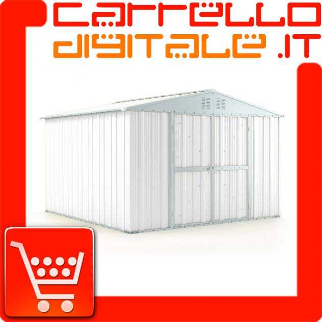 Box prefabbricato, casetta da giardino in lamiera zincata. Capanno deposito attrezzi in Acciaio Zincato 3.27 x 3.07 m x h2.15 m - 145 KG ndash 10,04 metri