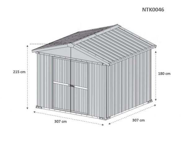 Box prefabbricato, casetta da giardino in lamiera zincata. Capanno deposito attrezzi in Acciaio Zincato 3.27 x 3.07 m x h2.15 m - 145 KG ndash 10,04 metri