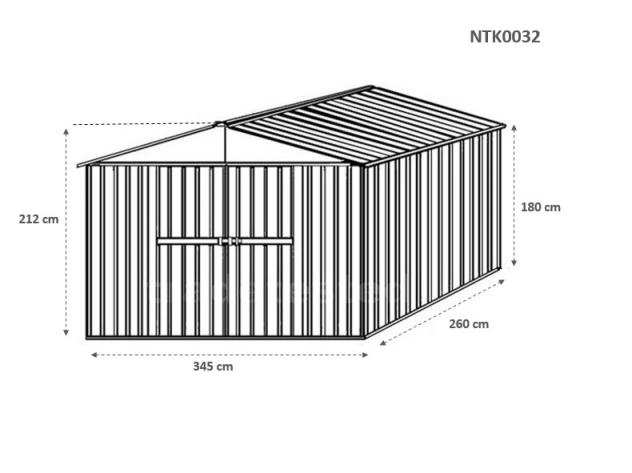 Box prefabbricato, casetta da giardino in lamiera zincata. Capanno deposito attrezzi in Acciaio Zincato 3.60 x 2.60 m x h2.12 m - 130 KG - 9,36 MQ - L