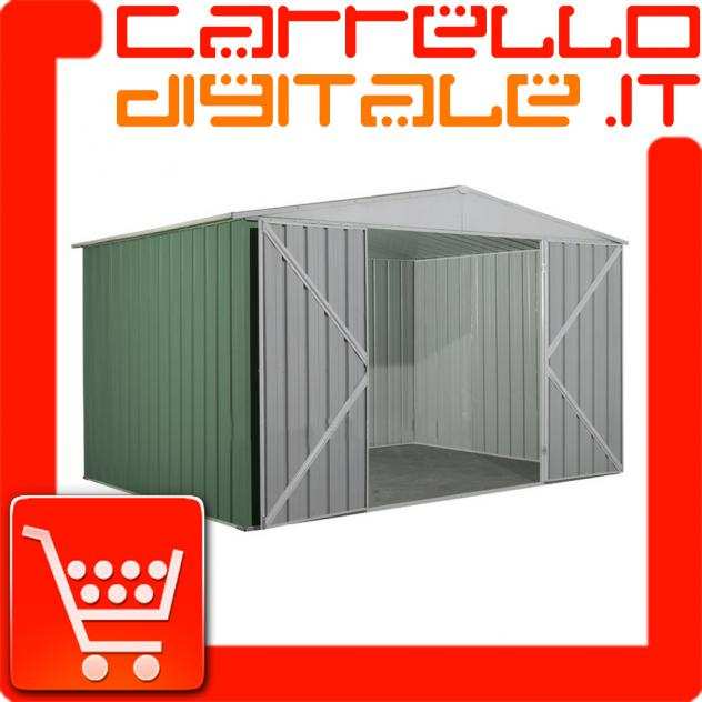 Box prefabbricato, casetta da giardino in lamiera zincata. Capanno deposito attrezzi in Acciaio Zincato 3.60 x 2.60 m x h2.12 m - 130 KG - 9,36 MQ - V