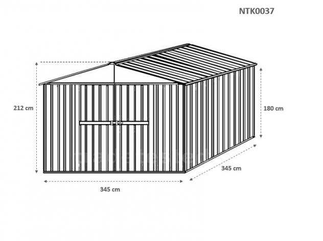 Box prefabbricato, casetta da giardino in lamiera zincata. Capanno deposito attrezzi in Acciaio Zincato 3.60 x 3.45 m x h2.12 m - Peso 150 KG ndash 12,42