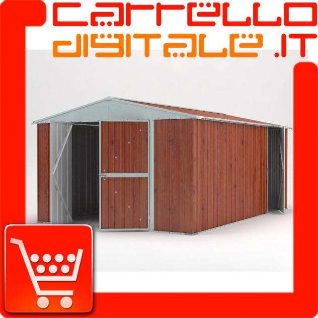 Box prefabbricato, casetta da giardino in lamiera zincata. Capanno deposito attrezzi in Acciaio Zincato 3.60 x 4.30 m x h2.10 m - 185 KG - 15,48 metri