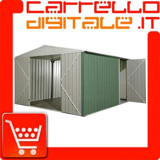 Box prefabbricato, casetta da giardino in lamiera zincata. Capanno deposito attrezzi in Acciaio Zincato 3.60 x 4.30 m x h2.10 m - 185 KG - 15,48 metri