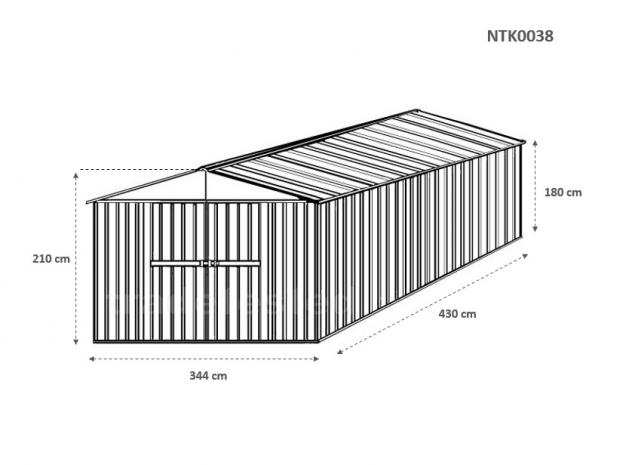 Box prefabbricato, casetta da giardino in lamiera zincata. Capanno deposito attrezzi in Acciaio Zincato 3.60 x 4.30 m x h2.10 m - 185 KG - 15,48 metri