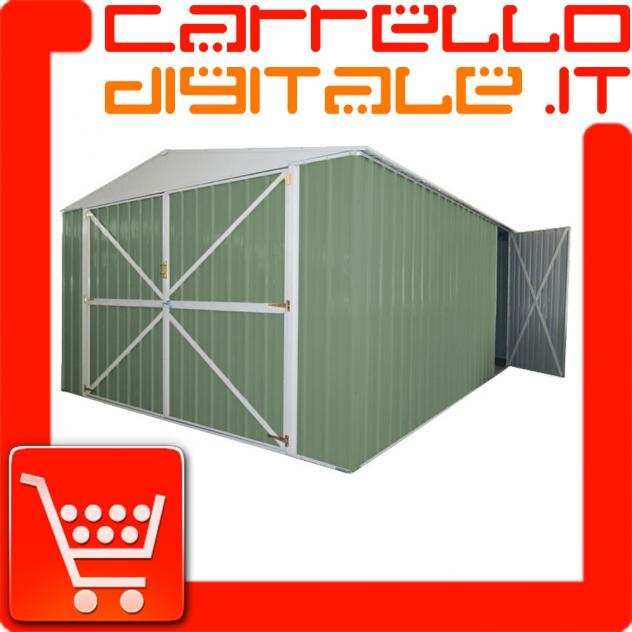 Box prefabbricato, casetta da giardino in lamiera zincata. Capanno ricovero attrezzi o depositogarage auto in Acciaio 3.60 x 5.14 m x h2.32 m - Peso