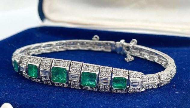 Bracciale - 18 carati Oro bianco Smeraldo - Diamante