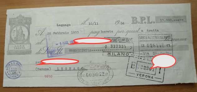 CAMBIALE TRATTA PAGHERETE DI LIRE 13.000 DEL 1954 -