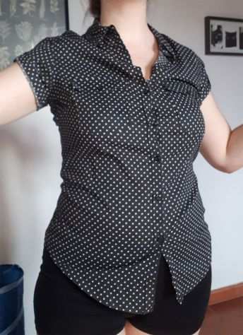 camicetta camicia donna Terranova nera fantasia pois maglia blusa woman shirt