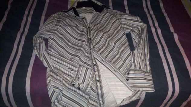 Camicia base grigia a coste bianche blu e nere Tg M - NUOVA