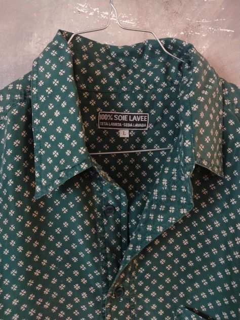 Camicia uomo in seta lavata verde bottiglia L