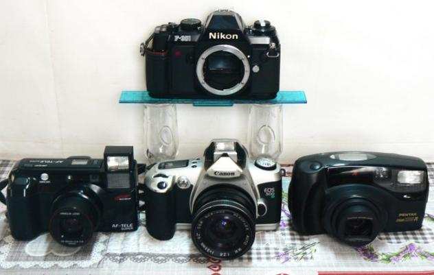 Canon, Nikon, Minolta, Pentax  lot of 4 cameras. Fotocamera reflex a obiettivo singolo (SLR)