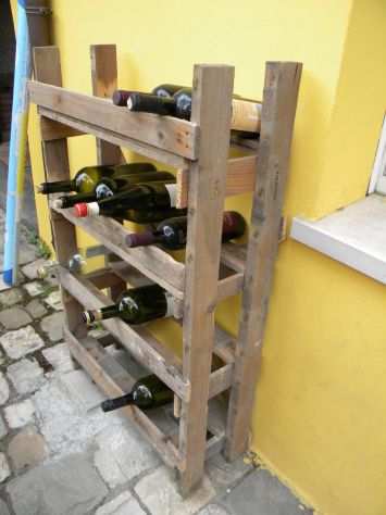 Cantinetta rustica in legno per bottiglie di vino, 4 piani che tengono 8 bottigl