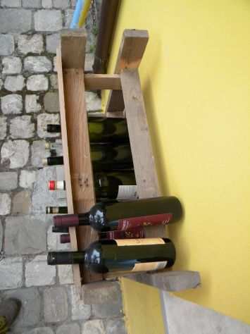 Cantinetta rustica in legno per bottiglie di vino, 4 piani che tengono 8 bottigl
