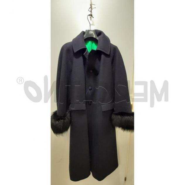 Cappotto renato balestra blu polsini pelo donna Taglia 48