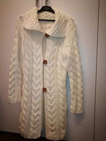 Cardigan bianco donna taglia M lunghezza 95 cm. Marca HFN