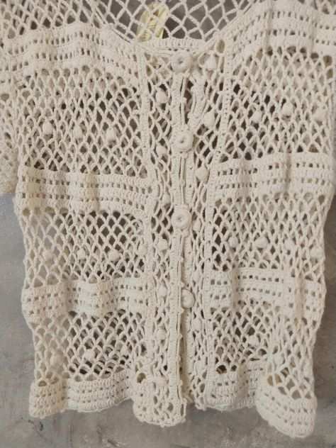 Cardigan crochet vintage in cotone, fatto a mano totalmente SM