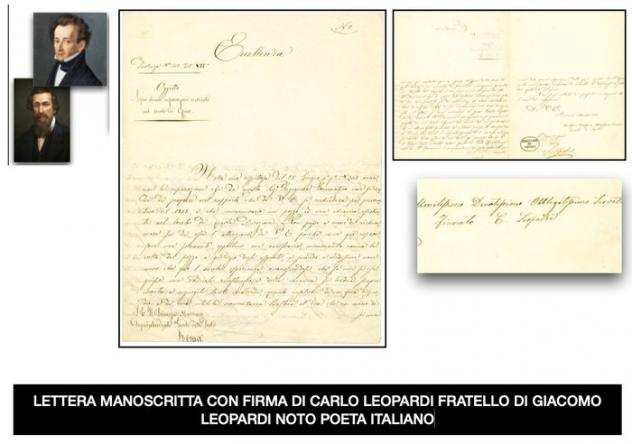 Carlo Leopardi fratello di Giacomo Leopardi - Manuscript with Autograph - 1852