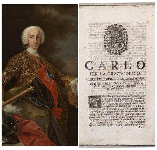 Carlo VII Borbone Re delle due Sicilie, Napoli - Documento - Editto - 1751