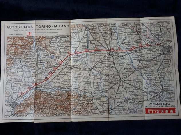 Cartina geografica Pirelli Torino-Milano 1933 Nord Italia