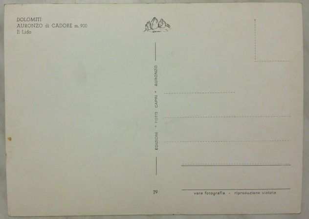 Cartolina non viaggiata Dolomiti Auronzo di Cadore m.900 Il Lido anni 50