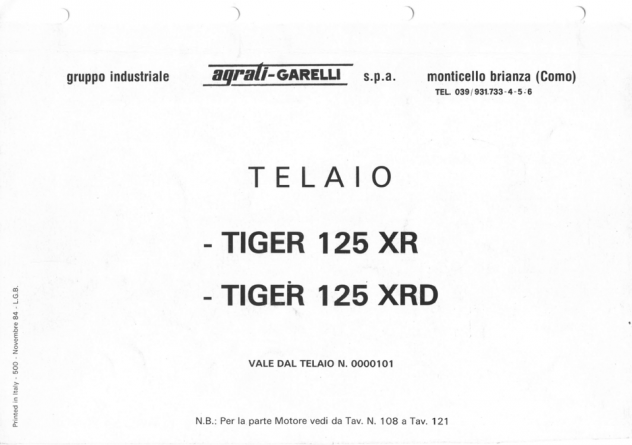 Catalogo ricambi Garelli Tiger 125 XR XRD - Telaio GR