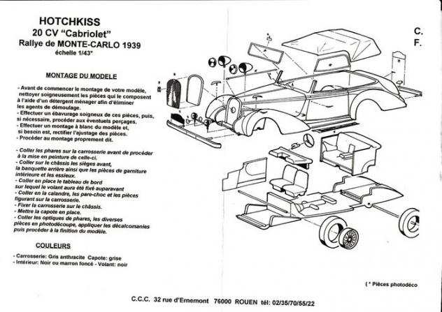 CCC 143 - Modellino di auto da corsa - Hotchkiss 20CV Cabrio Rally Montecarlo 1939 7 resin Metal Kit to built - CCC170K