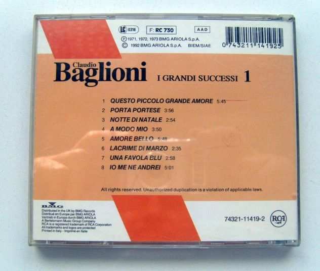 CD CLAUDIO BAGLIONI - I GRANDI SUCCESSI 1