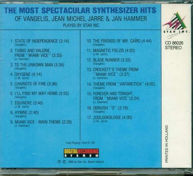 CD Most spectacular synthesizer hits of Vangelis, Jean Michel Jarre amp Jan Hammer