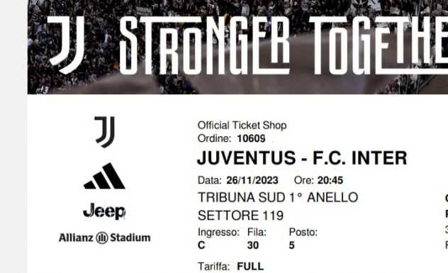 Cedo 2 biglietti Juventus Inter 261123