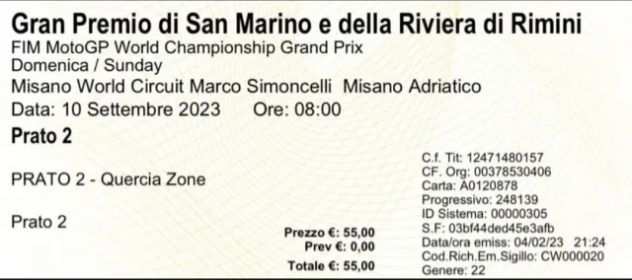 Cedo 2 biglietti MotoMondiale Misano 2023 San Marino Rimini