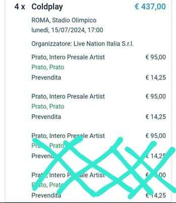 Cedo 2 biglietti prato concerto Coldplay a Roma