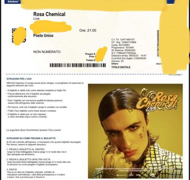Cedo due biglietti concerto di stasera rosa chemical a Roma