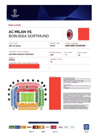 Cedo due biglietti Milan-Borussia secondo arancio