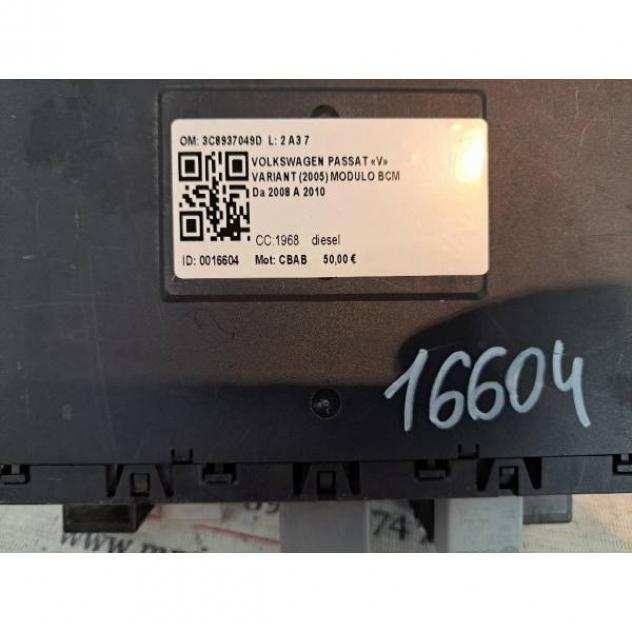 CENTRALINA BCM VOLKSWAGEN Passat Variant 4Acircdeg Serie 3C8937049D CBAB diesel 1968 (0510)