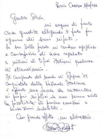 Certificato Beckett - Calcio - Paolo Rossi - Lettera scritta a mano