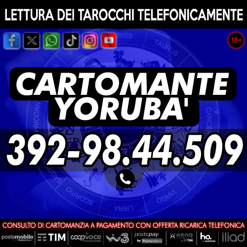 Il Cartomante Yorubà è presente anche su: Facebook, Instagram, Youtube, Tiktok, WhatsApp e X (Twitter)