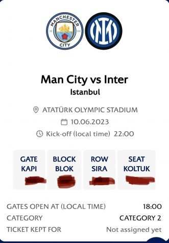 Champions League Biglietto finale Manchester City vs Inter categoria 2