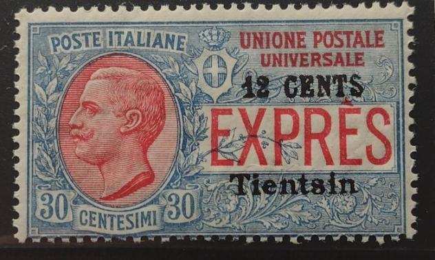 Cina - uffici postali italiani 19181918 - Express sovrastampato 12 cents su 30 tietsin - Sassone 2 ex