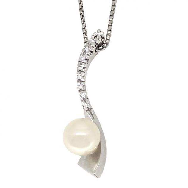 Collana con ciondolo Oro bianco Diamante (Naturale) - Perla