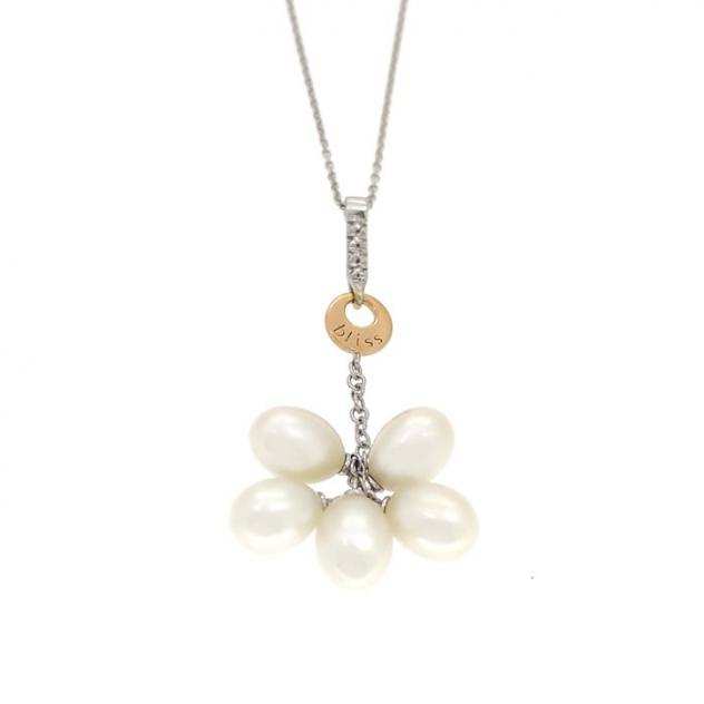Collana con ciondolo - Oro bianco, Oro giallo, 18 carati - Perle Akoya 0.08ct. Diamante