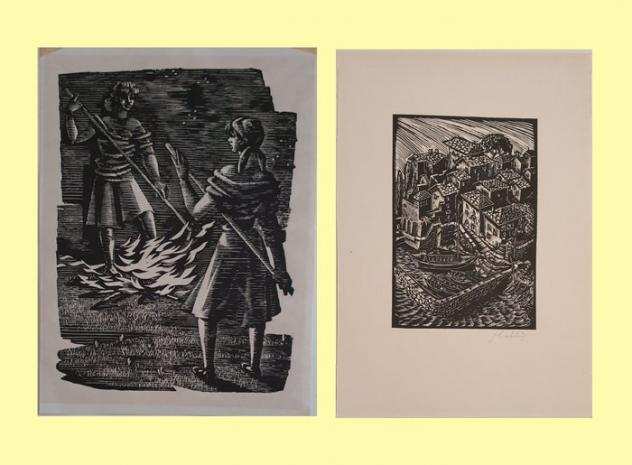 Collezione a tema - Due Xilografie di importanti maestri del 900 italiano - Aldo Patocchi - Gian Luigi Uboldi. XIXdeg -
