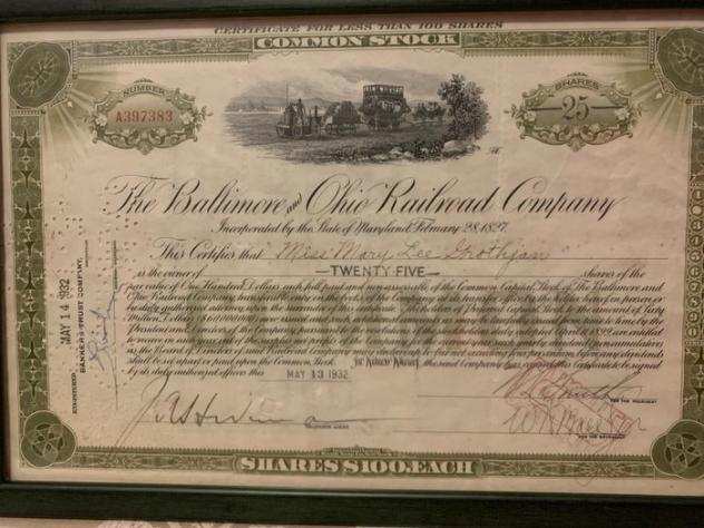 Collezione di obbligazioni o azioni - Raro Azioni azionarie statunitensi originali del 1932 incorniciate e firmate a mano