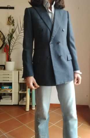 Completo sartoriale tessuto Brioni, blu gessato, taglia ita 44 lana