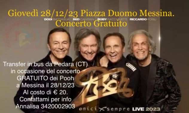 Concerto gratuito dei Pooh in piazza Duomo a Messina il 281223