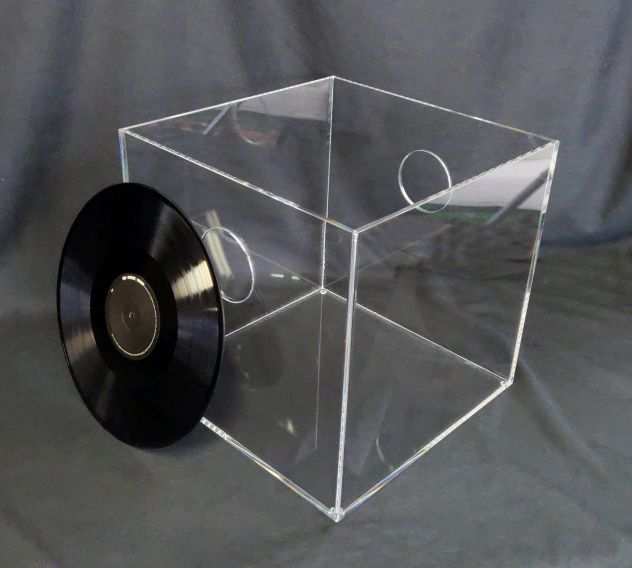 Contenitore portadischi vinili in plexiglass trasparente a cubo