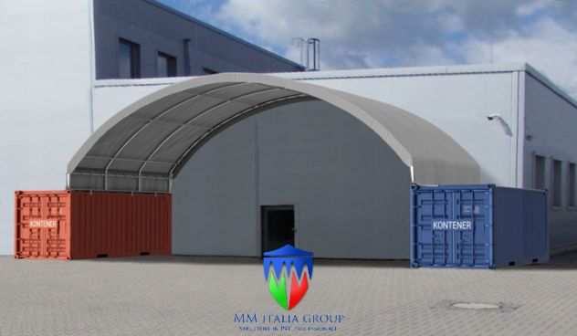 Copertura arco igloo 12 x 6 x 7,10 mt. su container - new jersey, muri cemento