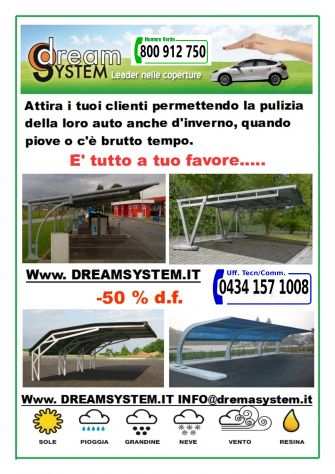 Coperture per camper e auto-PENSILINE AUTO E ANTIGRANDINE - WWW.DREAM SYSTEM.IT